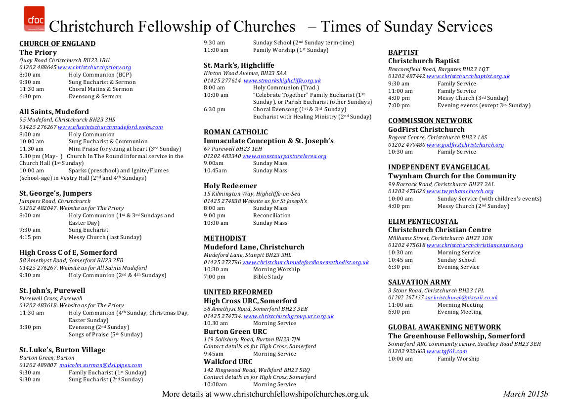 Church Services List